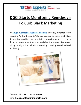 DGCI Starts Monitoring Remedesivir To Curb Black Marketing