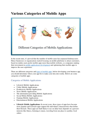 Various Categories of Mobile Apps