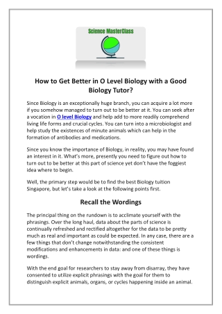 How to Get Better in O Level Biology with a Good Biology Tutor