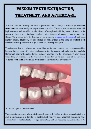 Wisdom Teeth Extraction, Treatment, and Aftercare