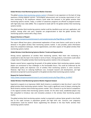 Wireless Fetal Monitoring Systems Market: Growing Demand and Growth Opportunity