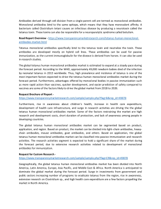 Tetanus Human Monoclonal Antibodies Market Investigated in the Latest Research