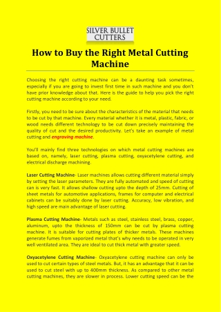 How to Buy the Right Metal Cutting Machine