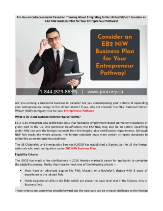Are You an Entrepreneurial Canadian Thinking About Emigrating to the United States Consider an EB2 NIW Business Plan for