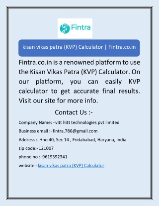 kisan vikas patra (KVP) Calculator | Fintra.co.in