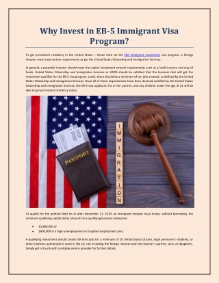 Why Invest in EB-5 Immigrant Visa Program?