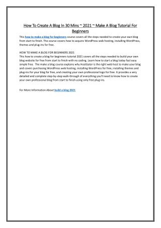 How To Create A Blog In 30 Mins ~ 2021 ~ Make A Blog Tutorial For Beginners