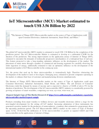 IoT Microcontroller (MCU) Market estimated to touch US$ 3.56 Billion by 2022