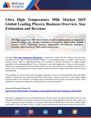 Ultra High Temperature Milk Market 2025 Size, Share, Classification, Application