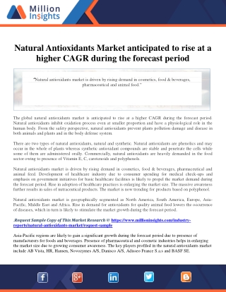 Natural Antioxidants Market anticipated to rise at a higher CAGR during the fore