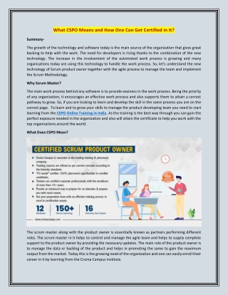 What CSPO Means and How One Can Get Certified in It?