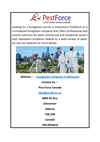 Fumigation Company in Edmonton | Pestforce.ca