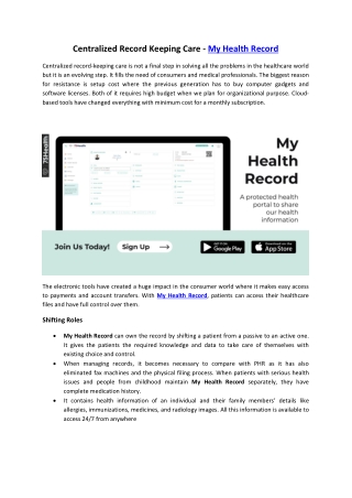 Centralised Record Keeping Care Is My Health Record