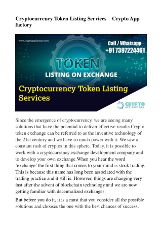 Cryptocurrency Token Listing Services - Crypto App Factory