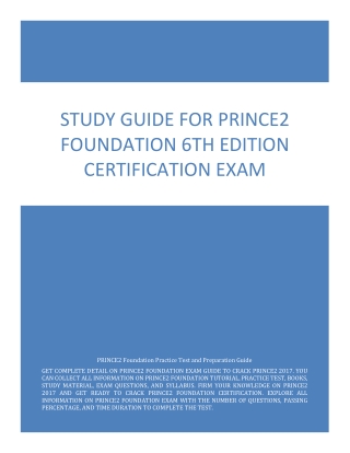 Study Guide for PRINCE2 Foundation 6th Edition Certification Exam