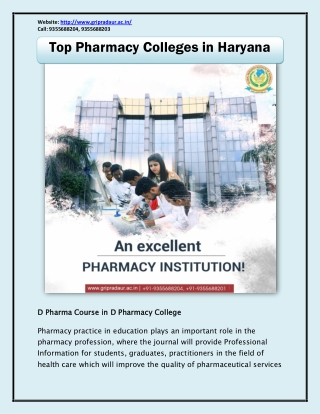 Top Pharmacy Colleges in Haryana | D Pharma Course in D Pharmacy College