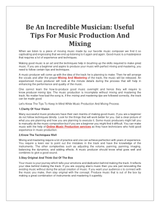 Be An Incredible Musician  Useful Tips For Music Production And Mixing