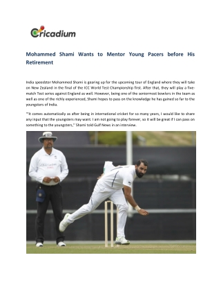 Mohammed Shami Wants to Mentor Young Pacers before His Retirement