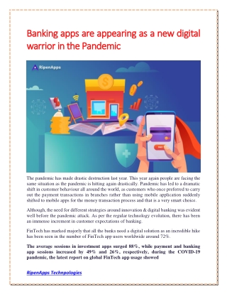 Banking apps are appearing as a new digital warrior in the Pandemic