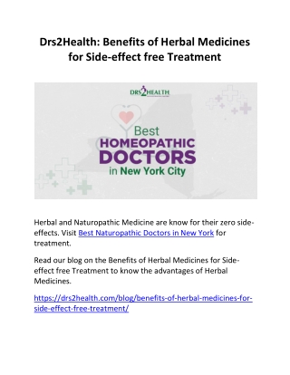 Drs2Health: Benefits of Herbal Medicines for Side-effect free Treatment