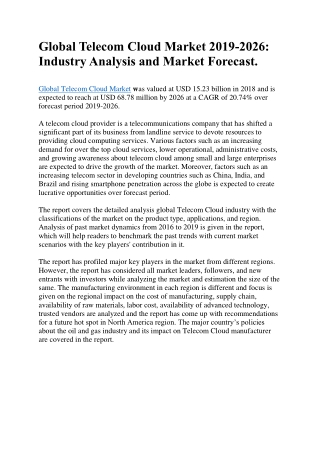 Global Telecom Cloud Market 2019