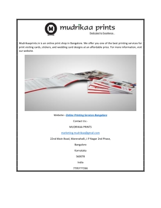 Online Printing Services Bangalore | Mudrikaaprints.in