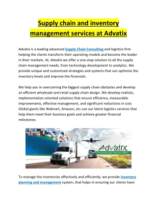 Supply chain and inventory management services at Advatix