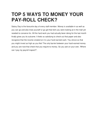 Closest Place To Cash A Payroll Check DNV INC IN USA