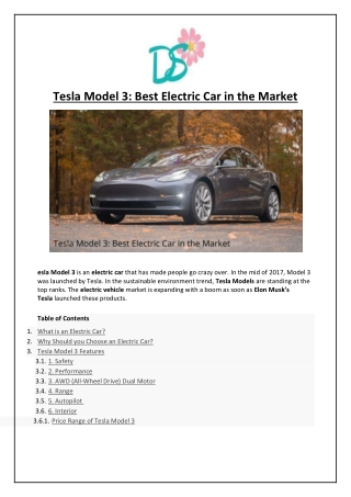 Tesla Model 3 Best Electric Car in the Market