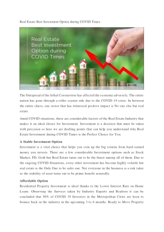 Real Estate Best Investment Option during COVID Times