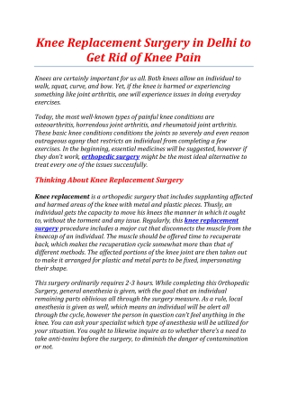 Knee Replacement Surgery in Delhi to Get Rid of Knee Pain