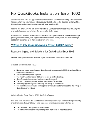 Fix QuickBooks Installation  Error 1602