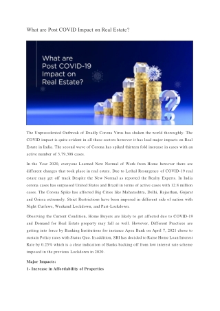 What are Post COVID Impact on Real Estate?