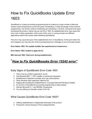 How to Fix QuickBooks Update Error 1603