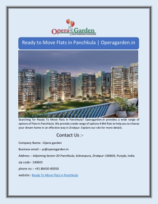 Ready to Move Flats in Panchkula | Operagarden.in