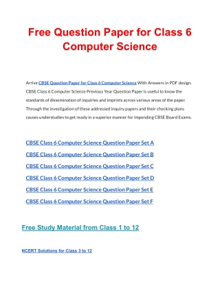 CBSE Question Papers Class 6 Computer Science PDF Solutions Download