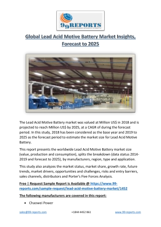 Global Lead Acid Motive Battery Market Insights, Forecast to 2025