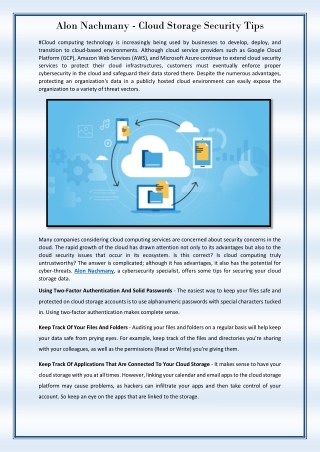 Alon Nachmany - Cloud Storage Security Tips