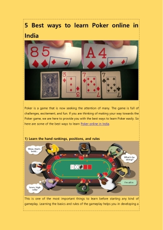 Best ways to learn Poker online in India