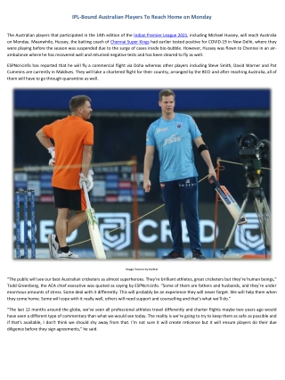 IPL-bound Australian Players To Reach Home on Monday