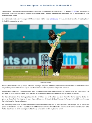 Cricket News - Jos Buttler Shares His All-time IPL XI