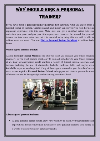 Why Should Hire A Personal Trainer