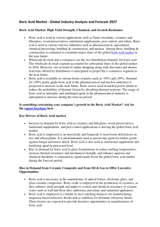 Boric Acid Market – Global Industry Analysis and Forecast 2027