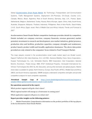 Accelerometers Smart Roads Market Size, Reports, Demands, Share - Forecast 2027