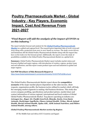 Poultry Pharmaceuticals Market To Register Unwavering Growth By 2027