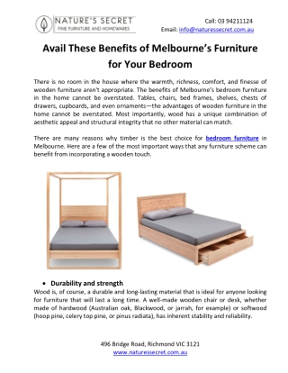 Avail These Benefits of Melbourne’s Furniture for Your Bedroom