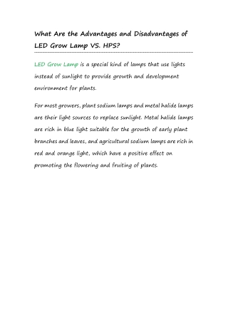 10.What Are the Advantages and Disadvantages of LED Grow Lamp VS. HPS