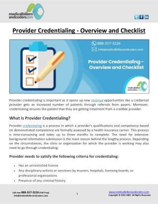 Provider Credentialing - Overview and Checklist