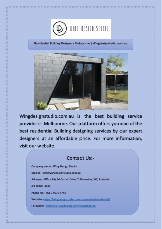Residential Building Designers Melbourne | Wingdesignstudio.com.au