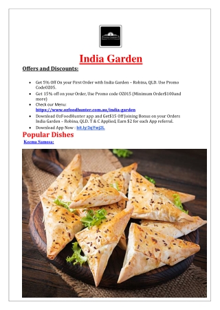 5% Off - India Garden Menu - indian restaurant robina, Qld